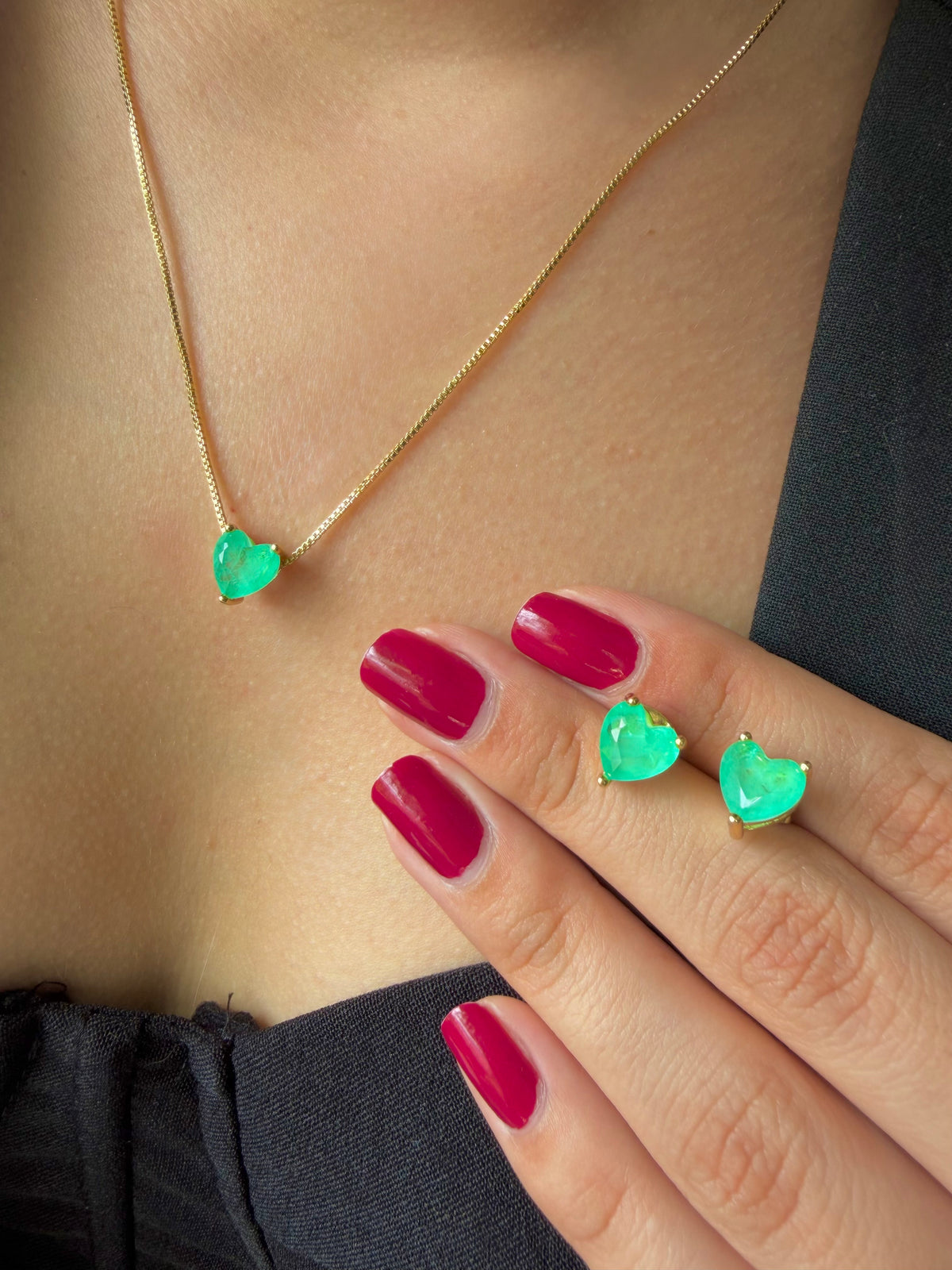Set Corazón con esmeralda de laboratorio 8mm