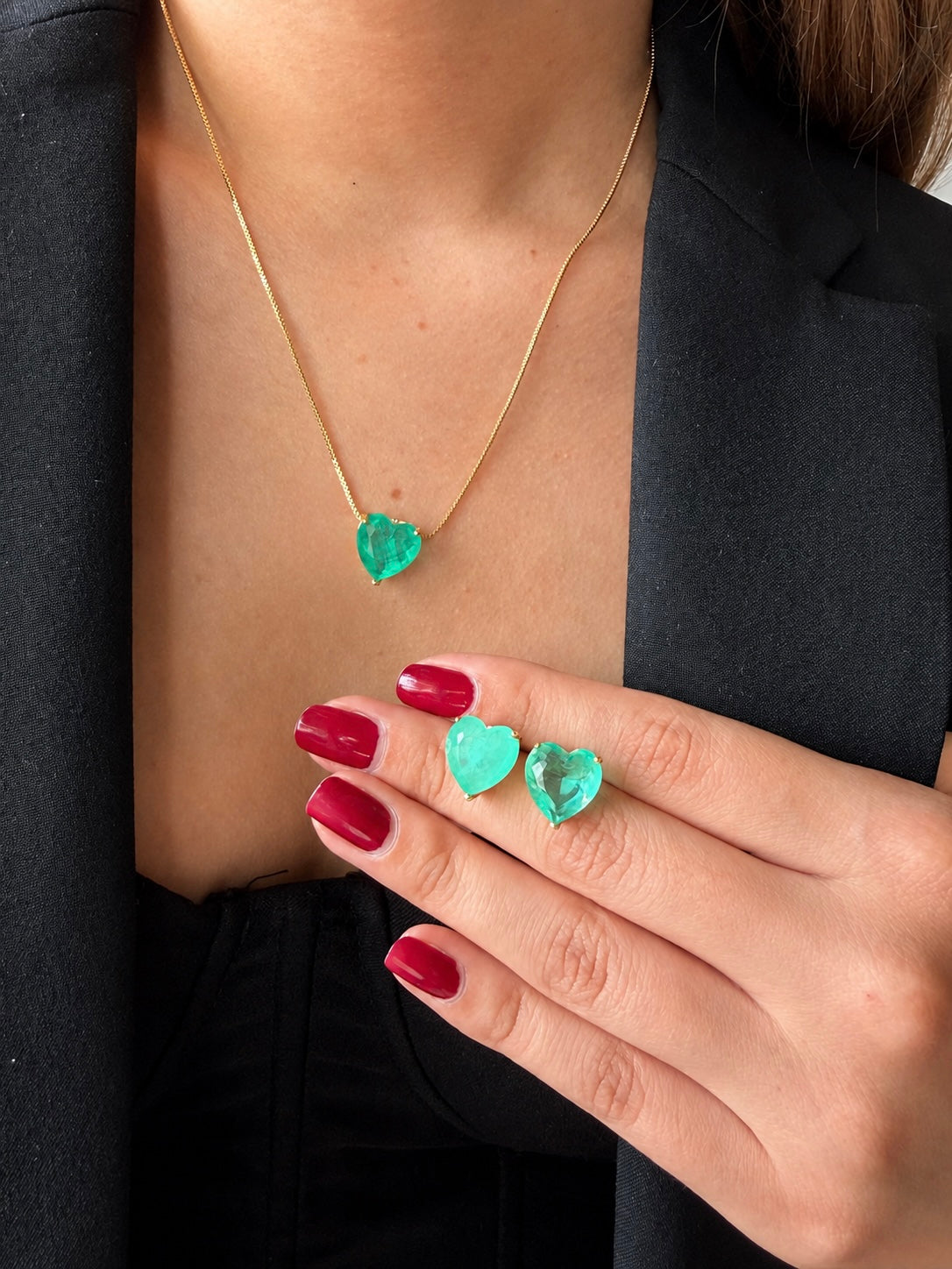 Set Corazón con esmeralda de laboratorio 12mm