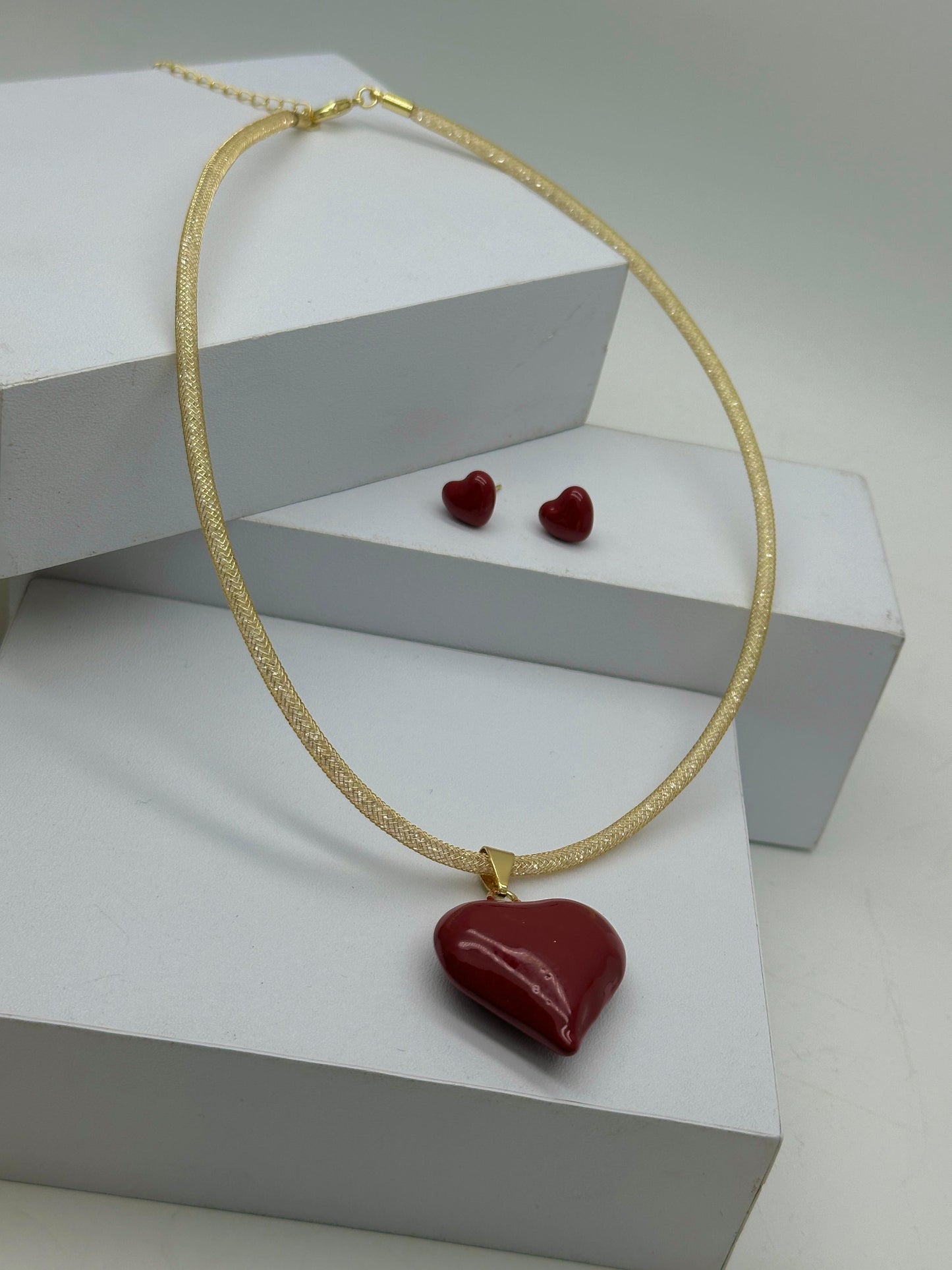 Set de Cadena Corazon Vinotinto
