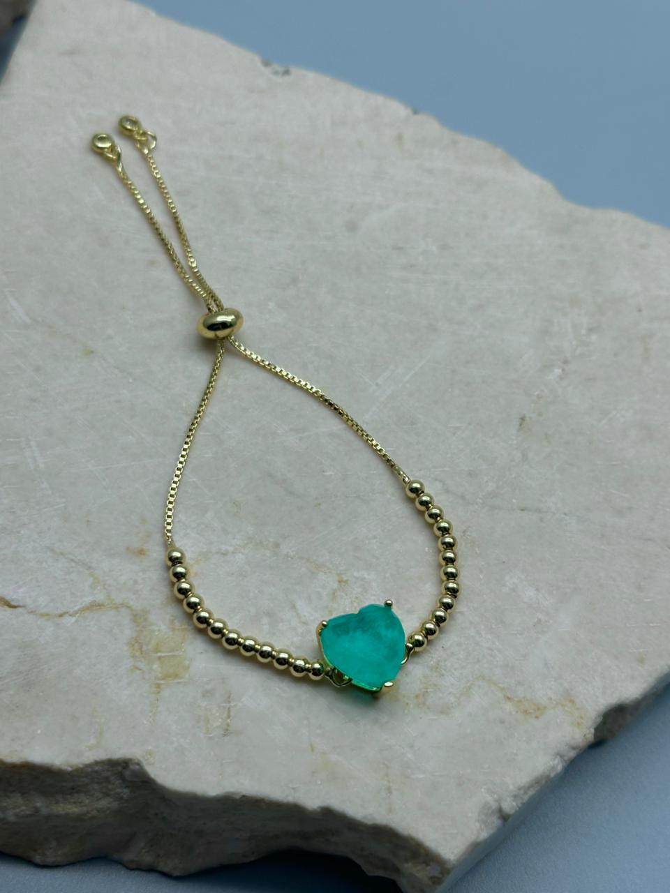 Pulsera con dije Esmeralda Corazon 12mm