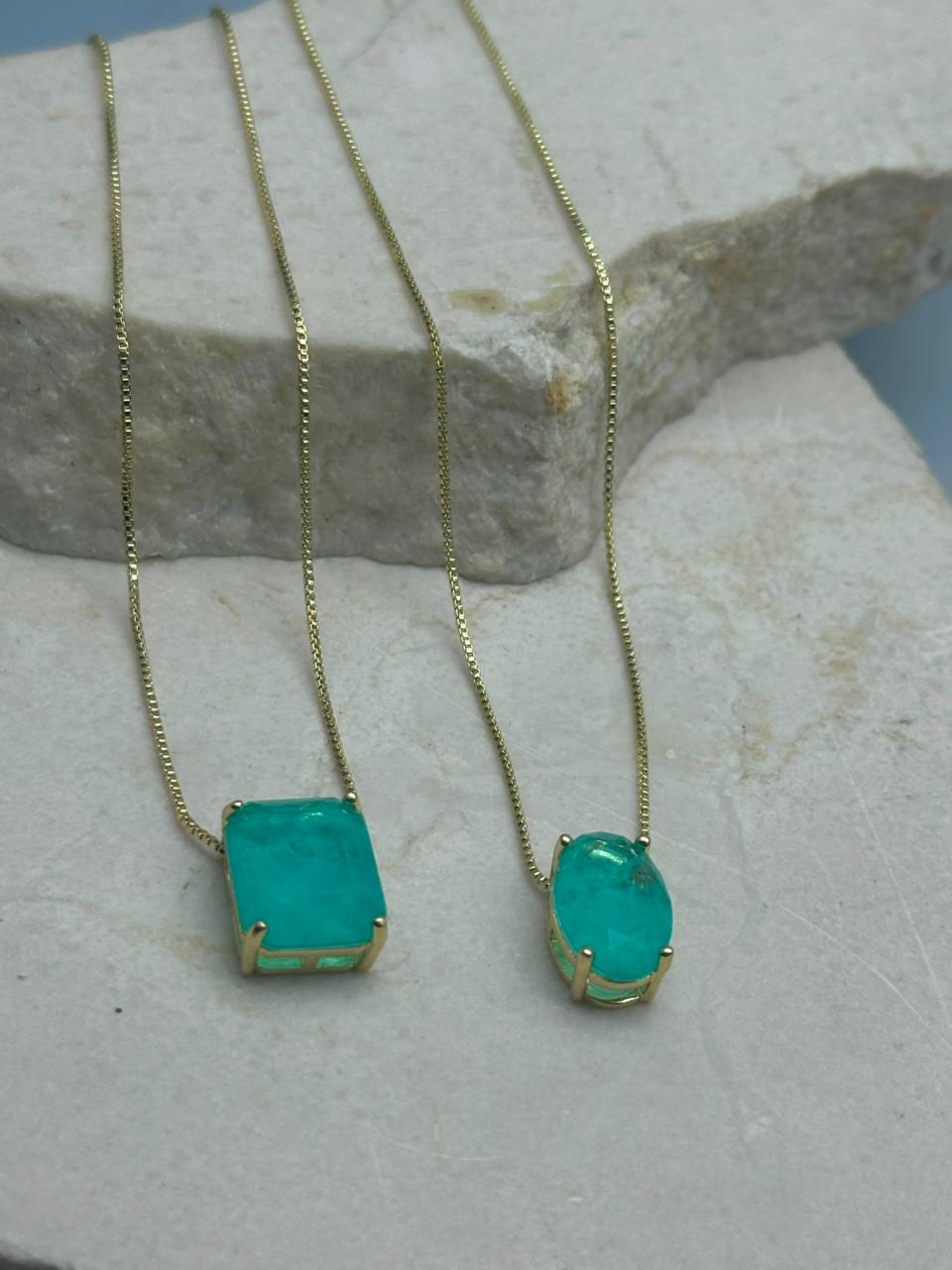 Cadena con dije Esmeralda Cuadrado y Ovalado 15mm cada una