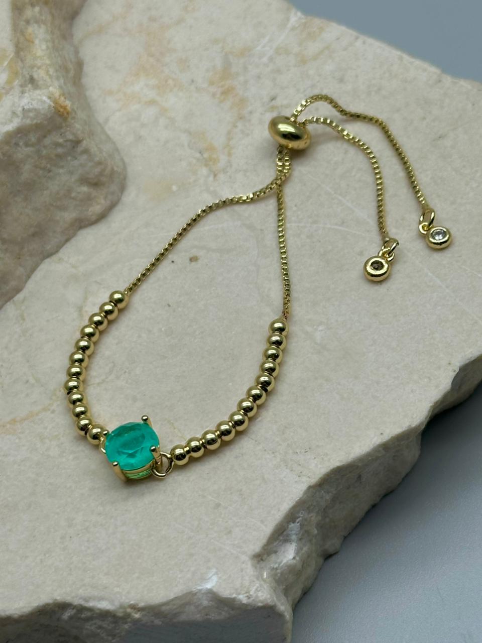 Pulsera con dije Esmeralda Redondo Mini 8mm