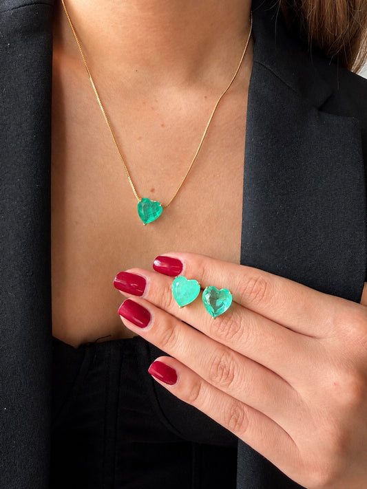 Set Corazón con esmeralda de laboratorio 12mm