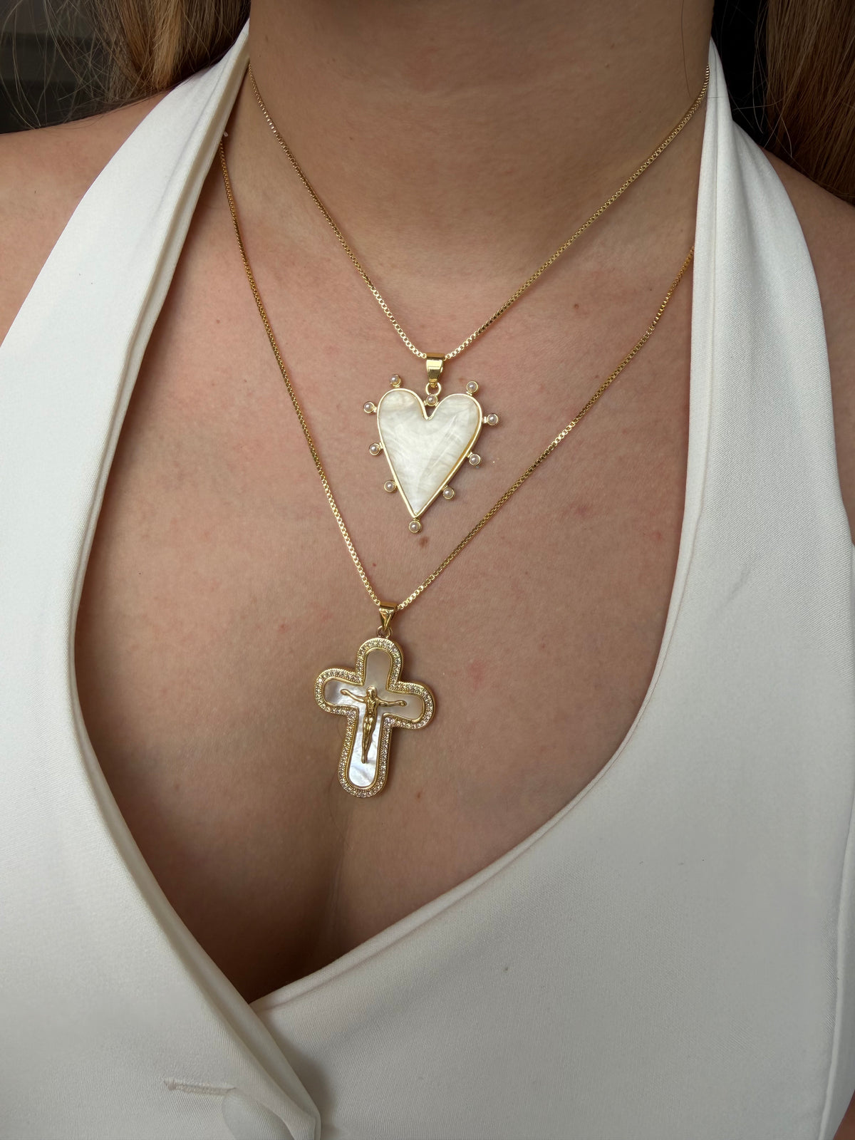 Set de Corazon con perla y Cruz de Nácar
