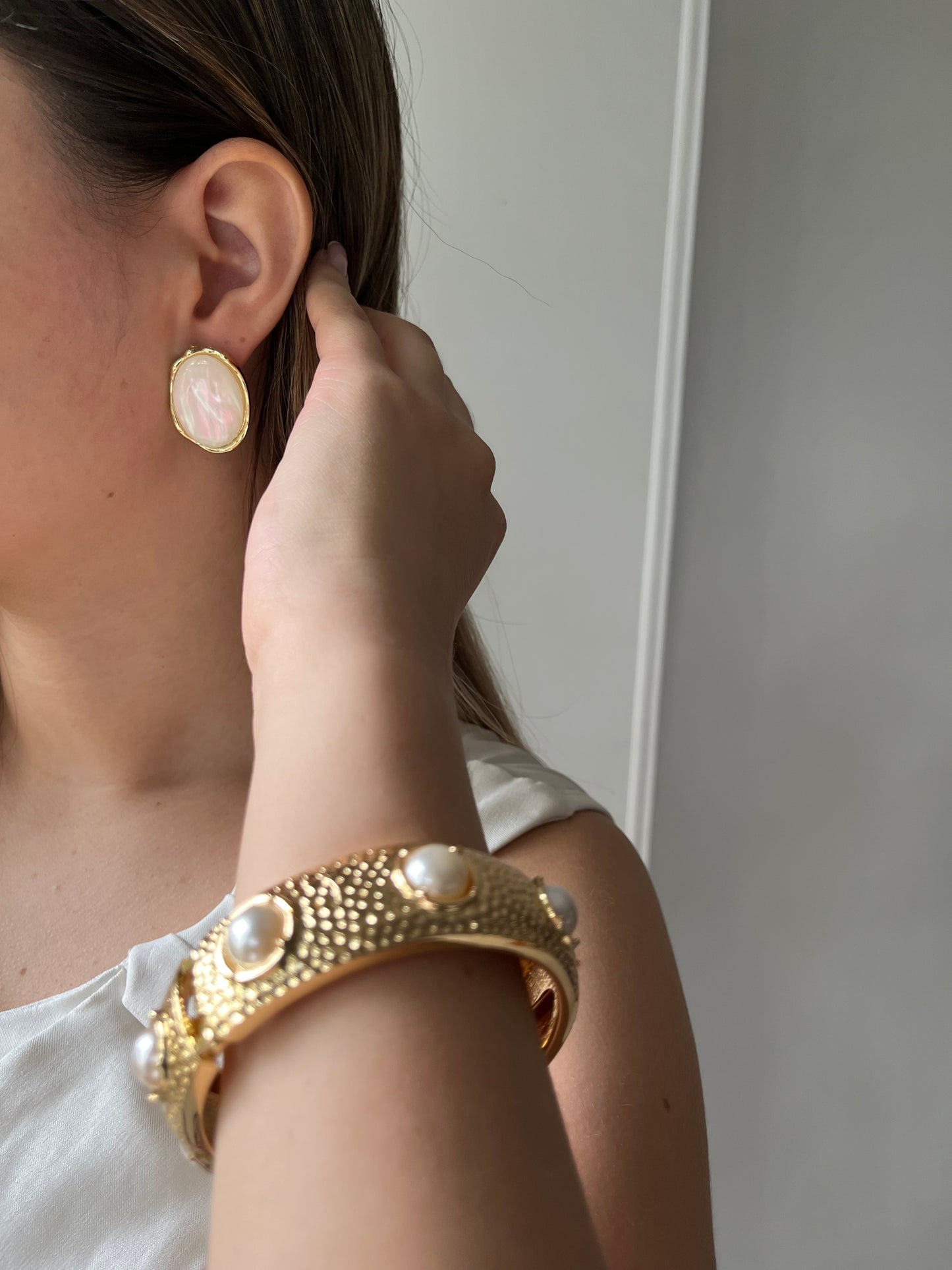 Brazalete de Rodio con Perlas