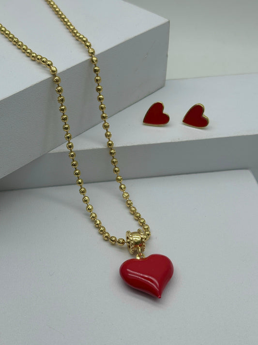 Set de Cadena  Corazon Rojo