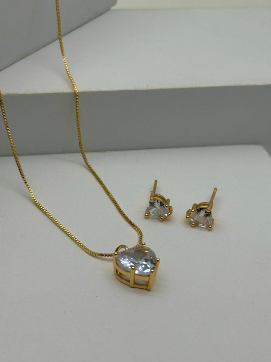 Set de Cadena  circón blanco corazon