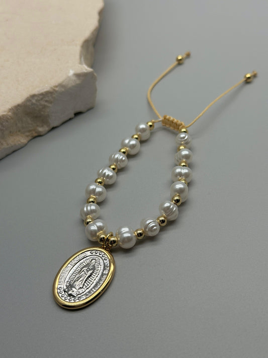 Pulsera de Perla con Virgen de Guadalupe