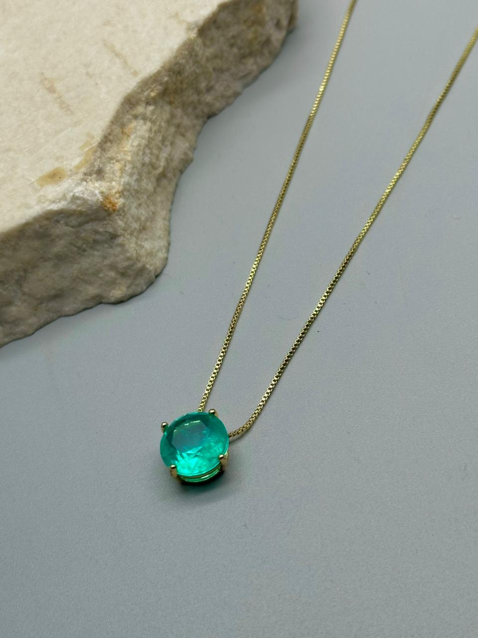 Cadena con dije Esmeralda Circulo 12mm