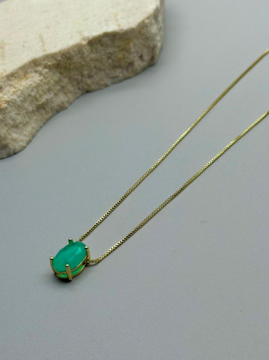 Cadena con dije Esmeralda Ovalado 12mm