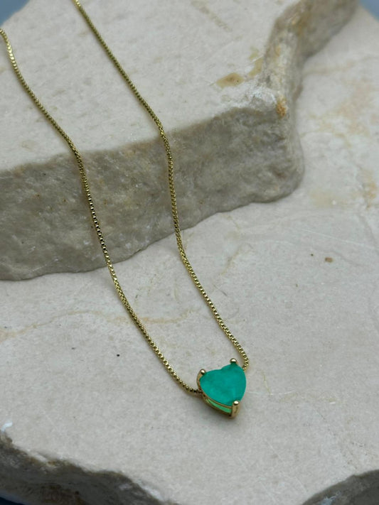 Cadena con dije Esmeralda Corazon Mini 8mm