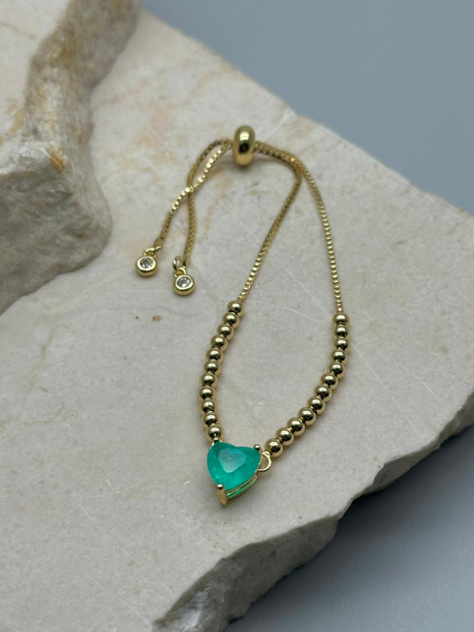 Pulsera con dije Esmeralda Corazon Mini 8mm